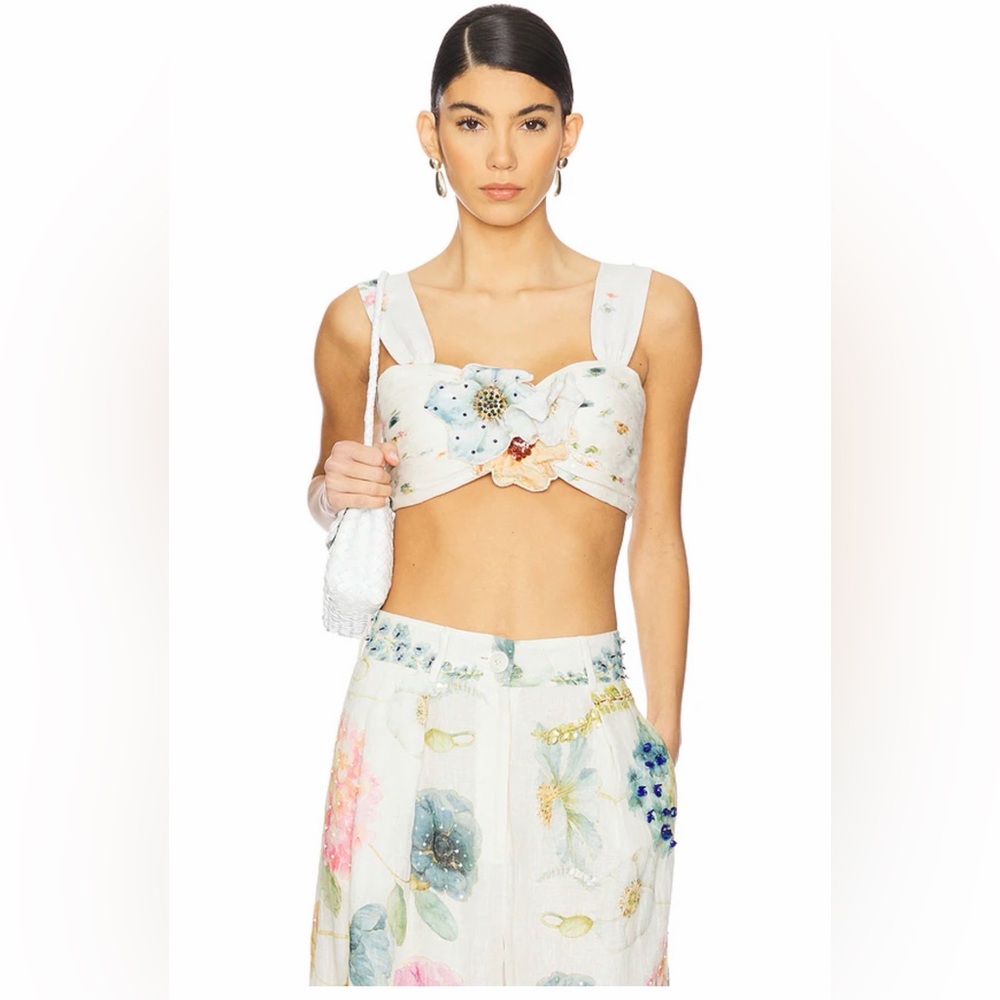 LA FUORI Blossom Belle Pleated Crop Top in Pink Multi Floral